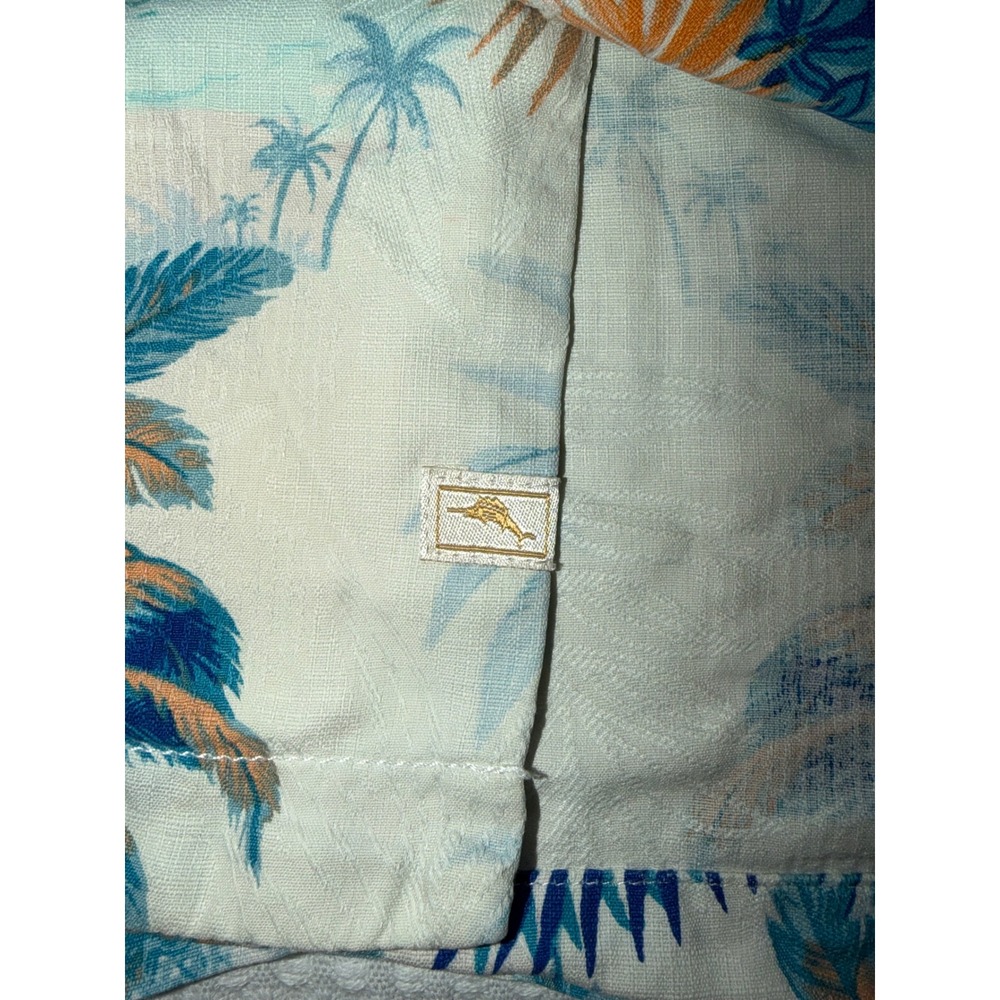 Tommy Bahama Button Down Shirt Mens XL Silk Blue Orange Tropical Palm Island - Picture 8 of 11